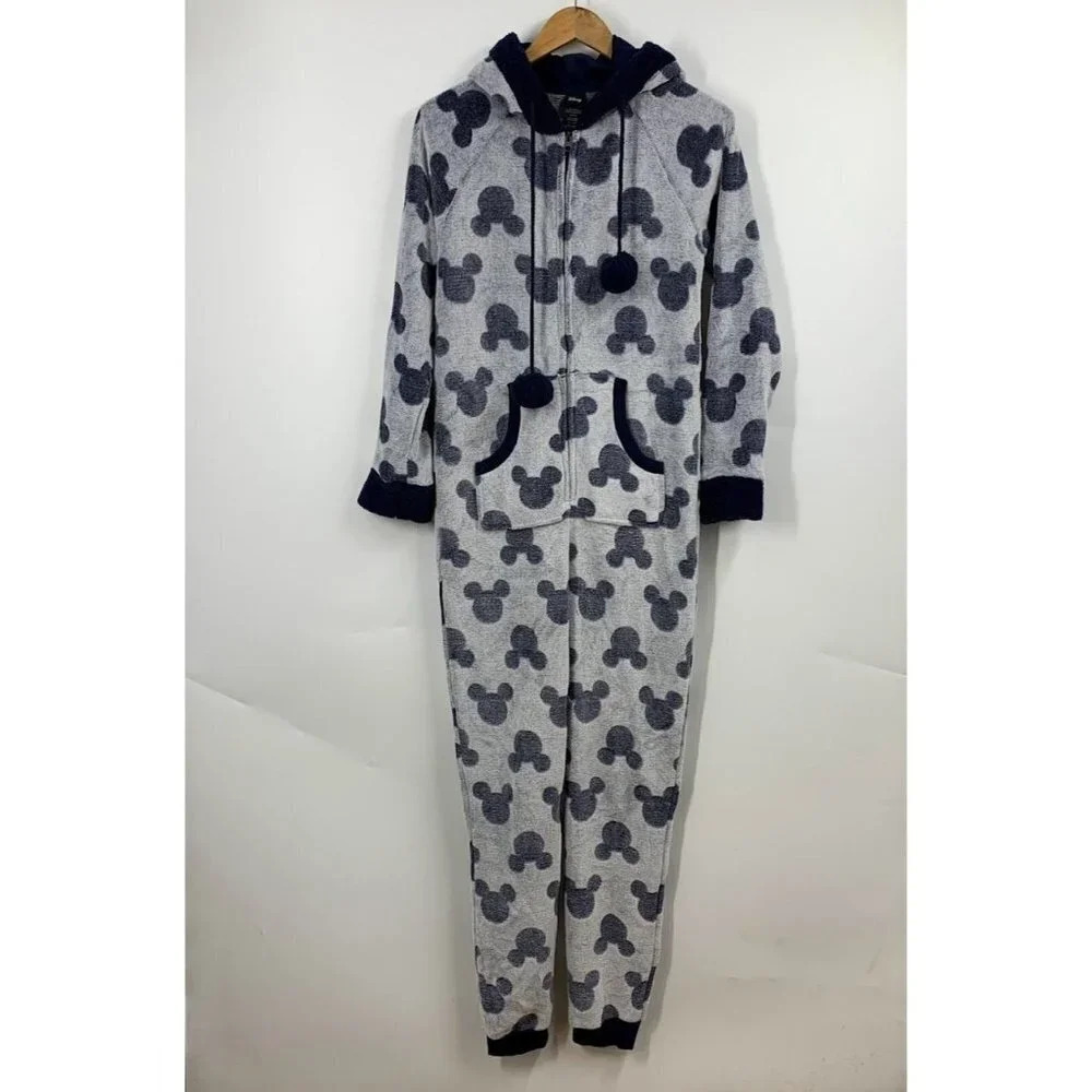 Disney Women's Mickey Mouse Hooded One Piece Zip Up‎ Pajamas Size S